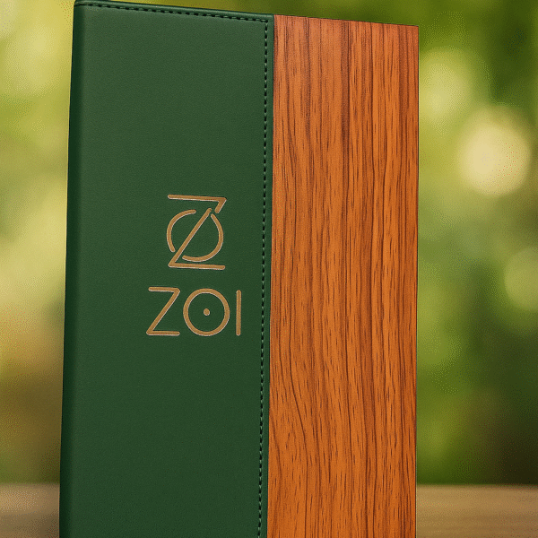 High-End Green Colored Leatherite Wooden Menu Folder