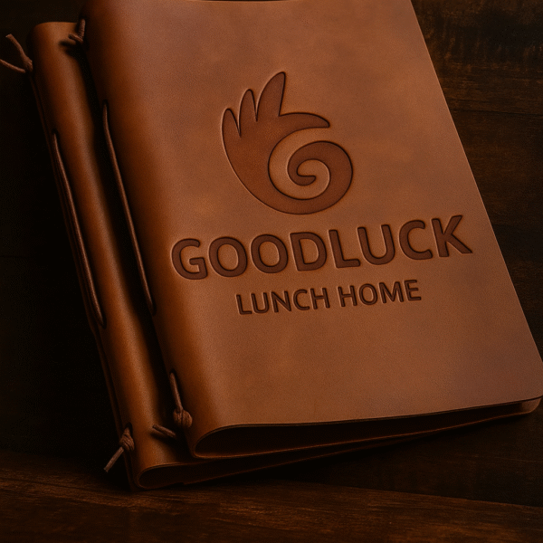 Embossed Tan Brown Leather Menu Folder