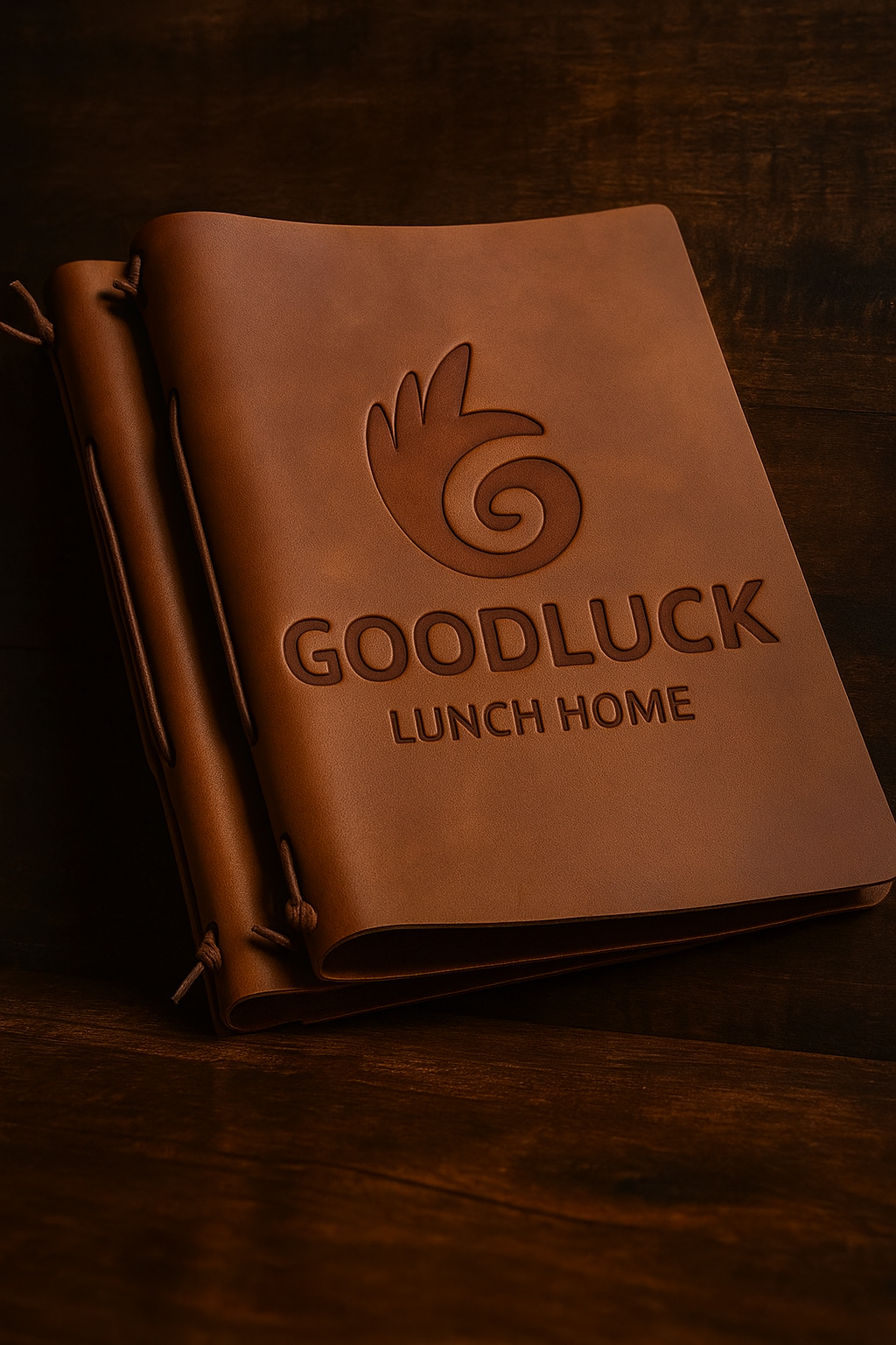Embossed Tan Brown Leather Menu Folder
