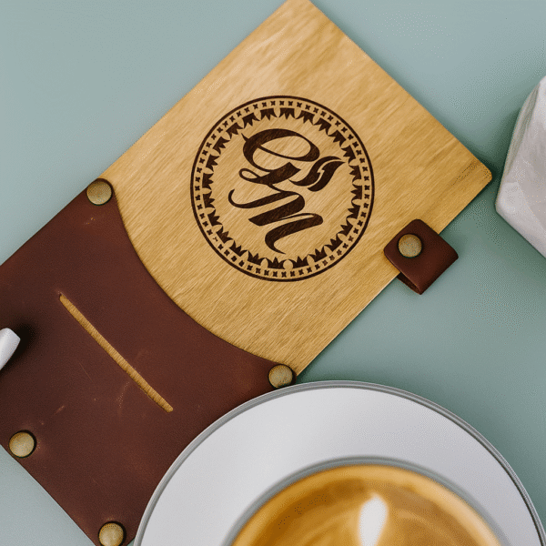 Wooden Bill Folder With Leather Pouch