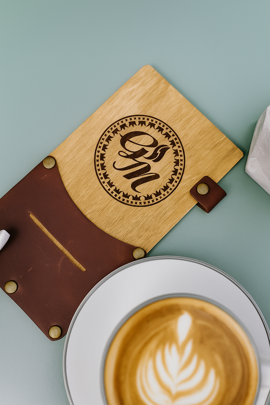 Wooden Bill Folder With Leather Pouch
