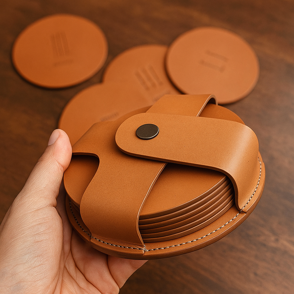 Round Shape Tan Coaster Set Of 4