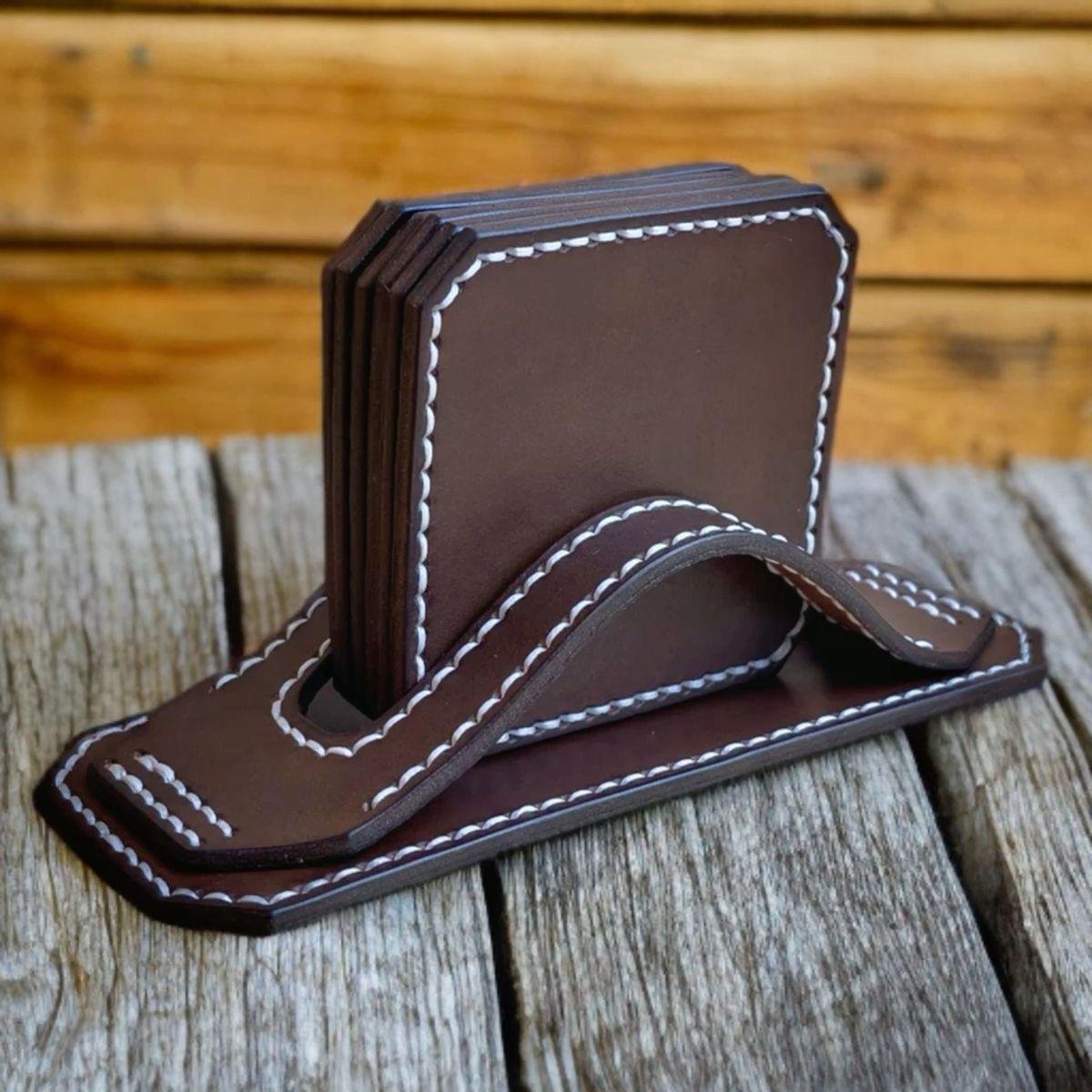 Square Shaped Leather Coaster Set Of 4